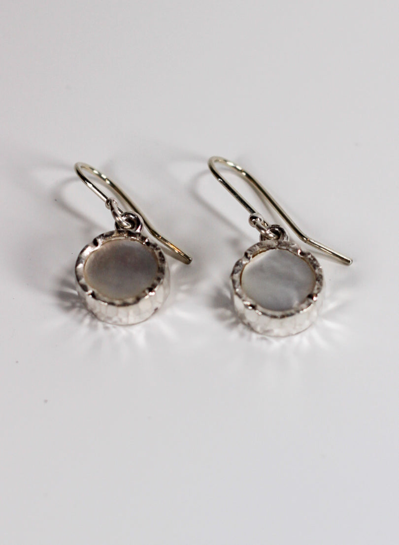 Round Mother of Pearl Earrings - Sterling Silver