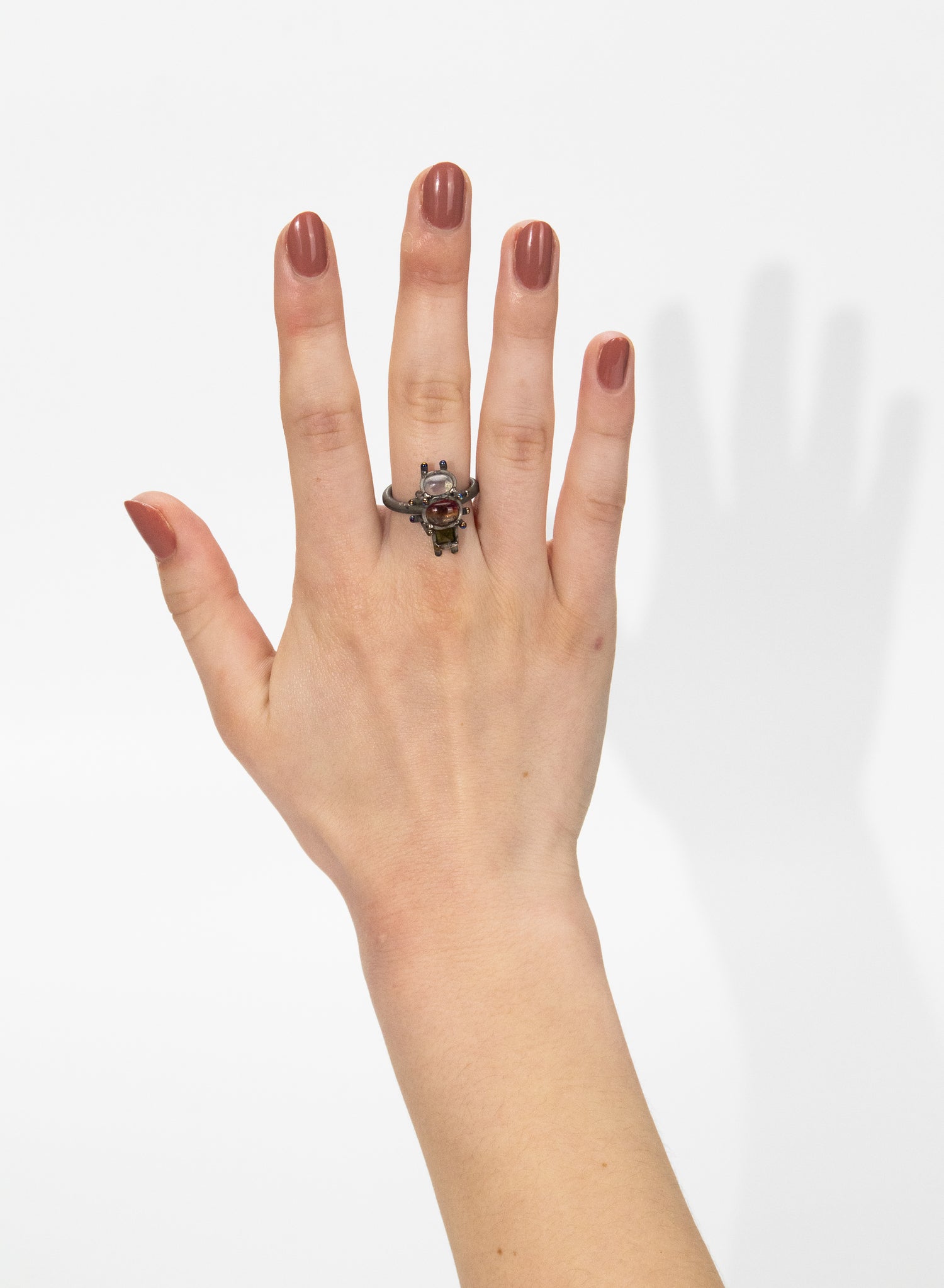 Moonstone and 2 Tourmaline and Titanium Ring