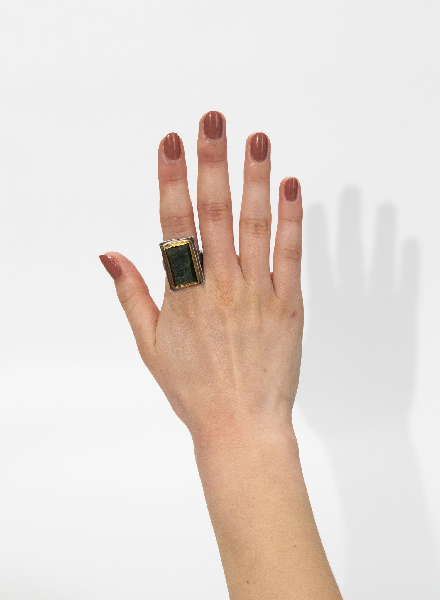 New Zealand Jade Pounamu, 24ct Gold and Sterling Silver Ring