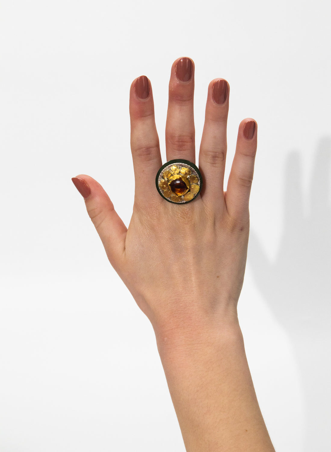 New Zealand Amber, 24ct Gold, South Island Gold Nuggets 98% Pure New Zealand Jade and Sterling Silver Ring