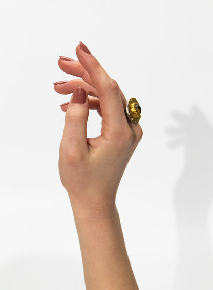 New Zealand Amber, 24ct Gold, South Island Gold Nuggets 98% Pure and Sterling Silver Ring