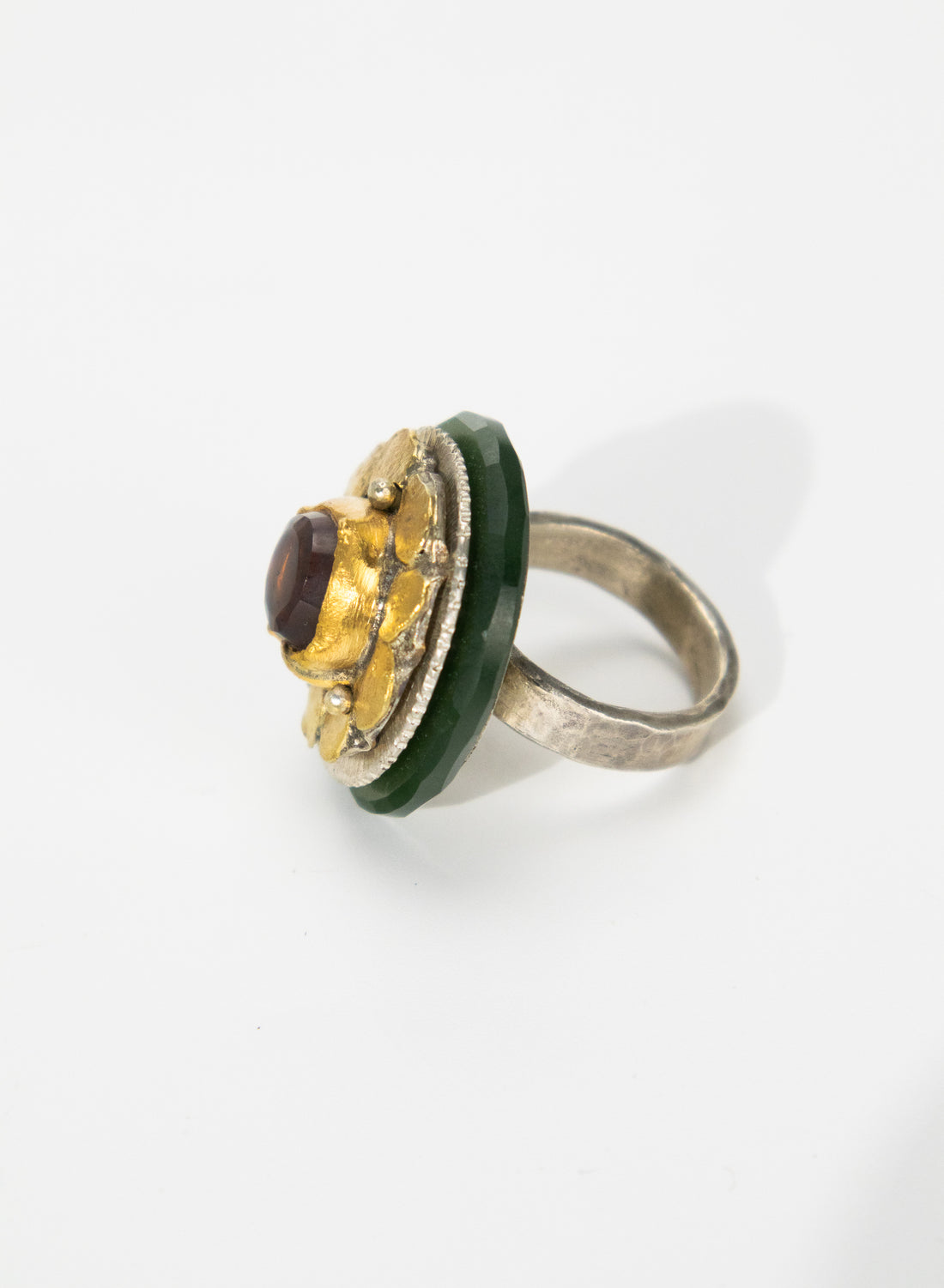 New Zealand Amber, 24ct Gold, South Island Gold Nuggets 98% Pure New Zealand Jade and Sterling Silver Ring