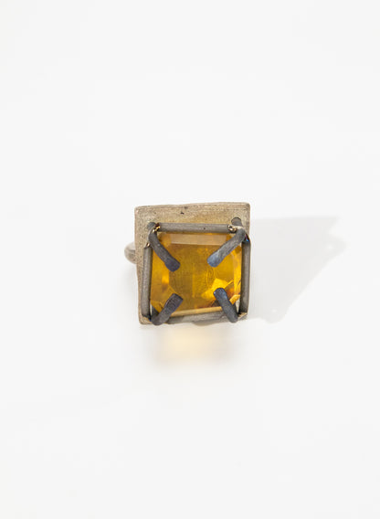 New Zealand Amber, Titanium and Sterling Silver Ring