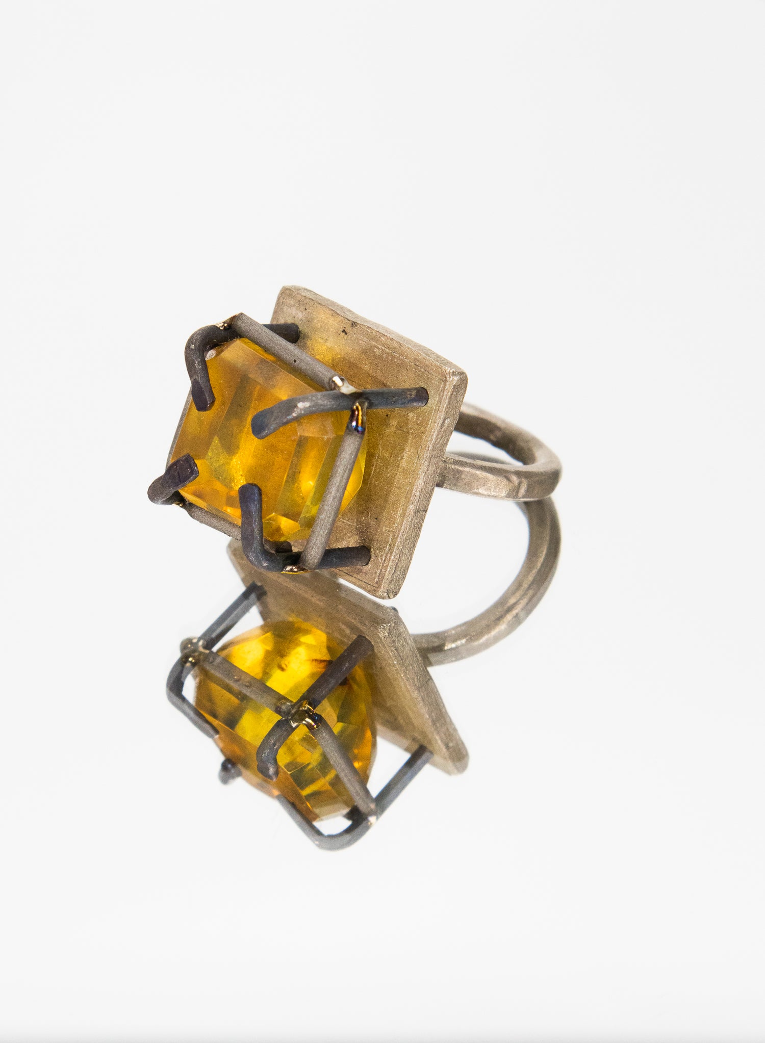 New Zealand Amber, Titanium and Sterling Silver Ring