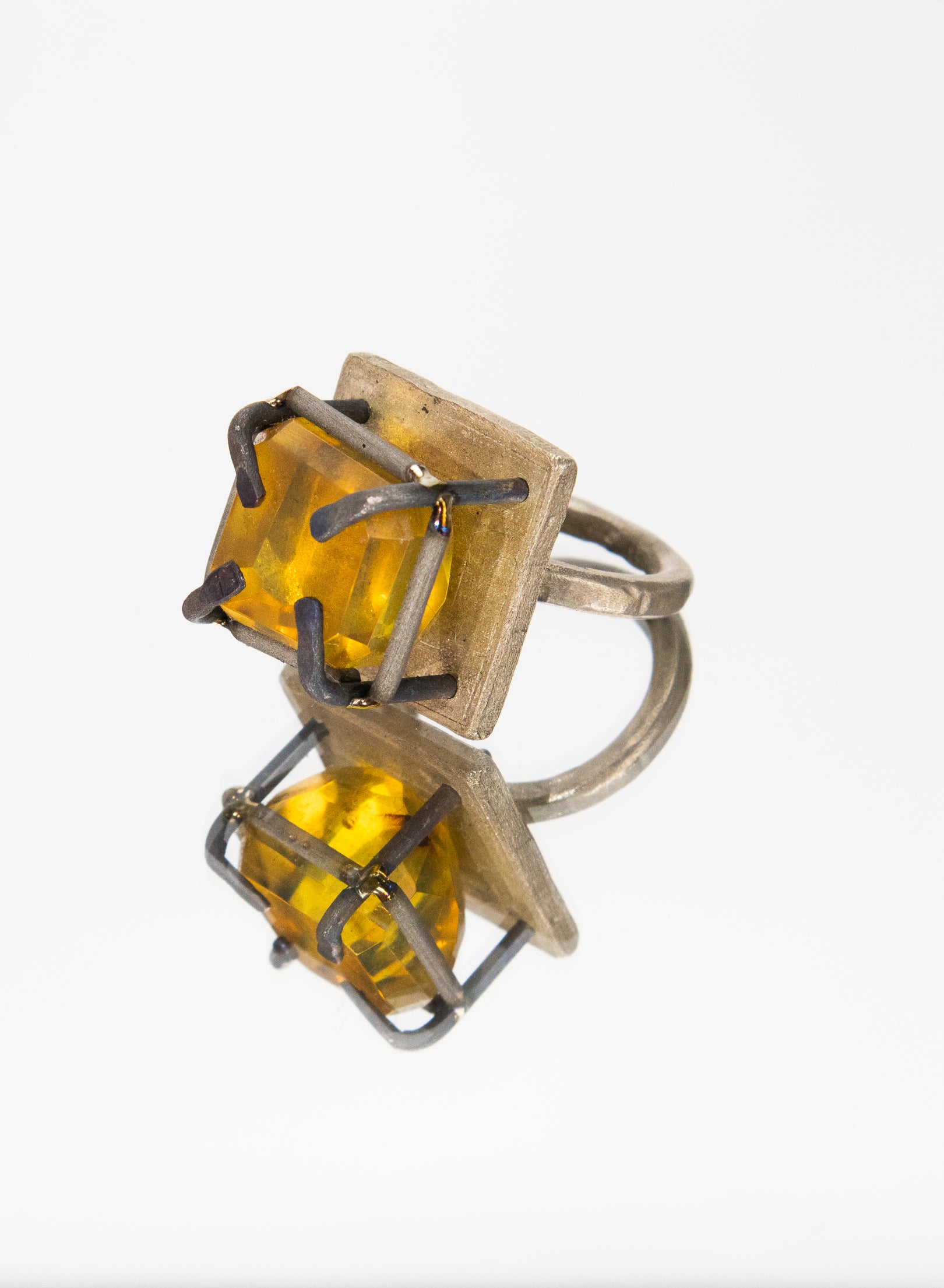 New Zealand Amber, Titanium and Sterling Silver Ring