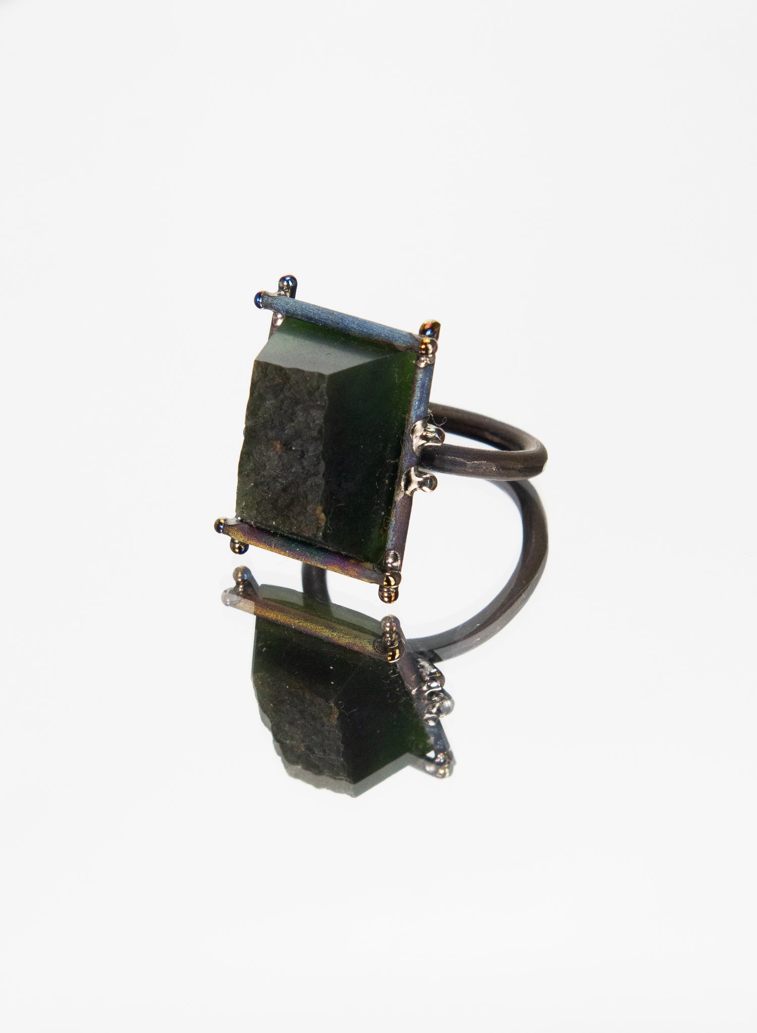 New Zealand Jade Pounamu and Titanium Ring