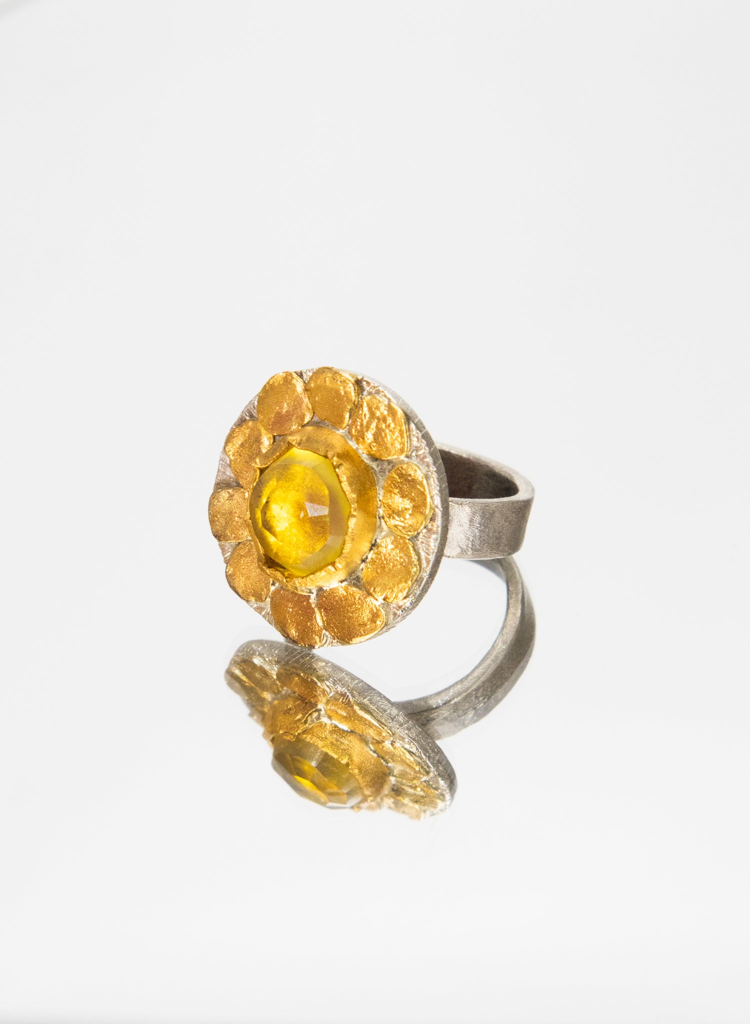 New Zealand Amber, 24ct Gold, South Island Gold Nuggets 98% Pure and Sterling Silver Ring