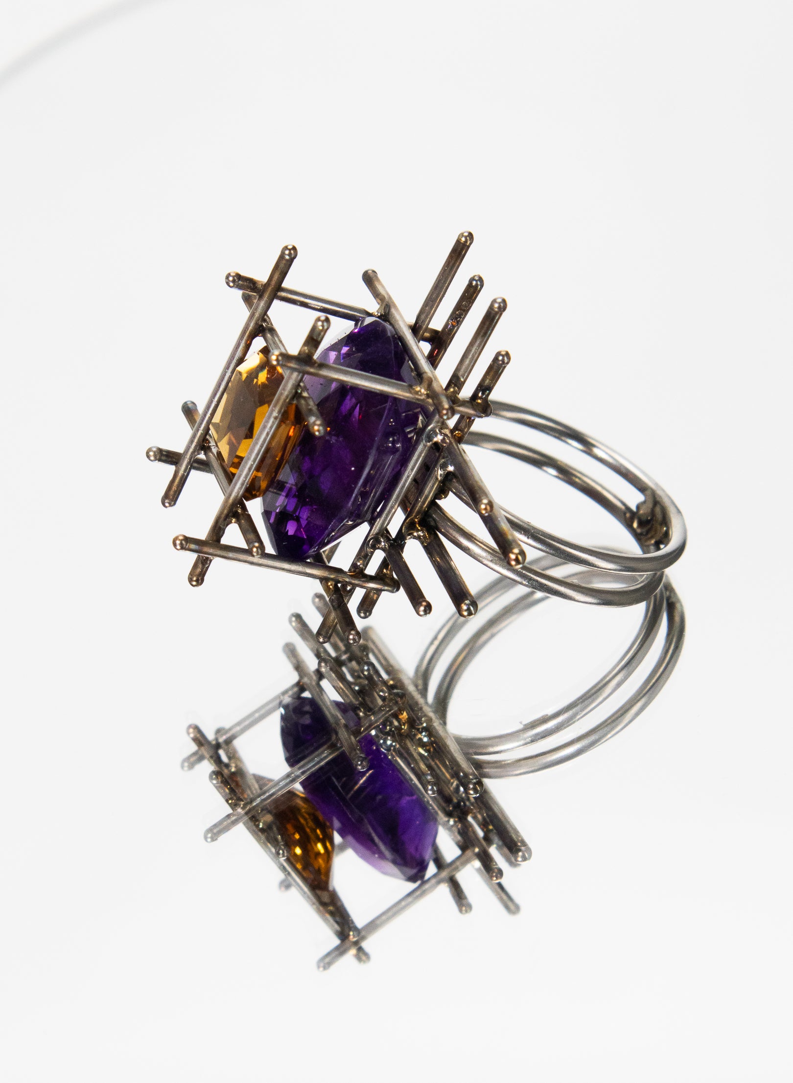 Stainless steel amethyst ring sales