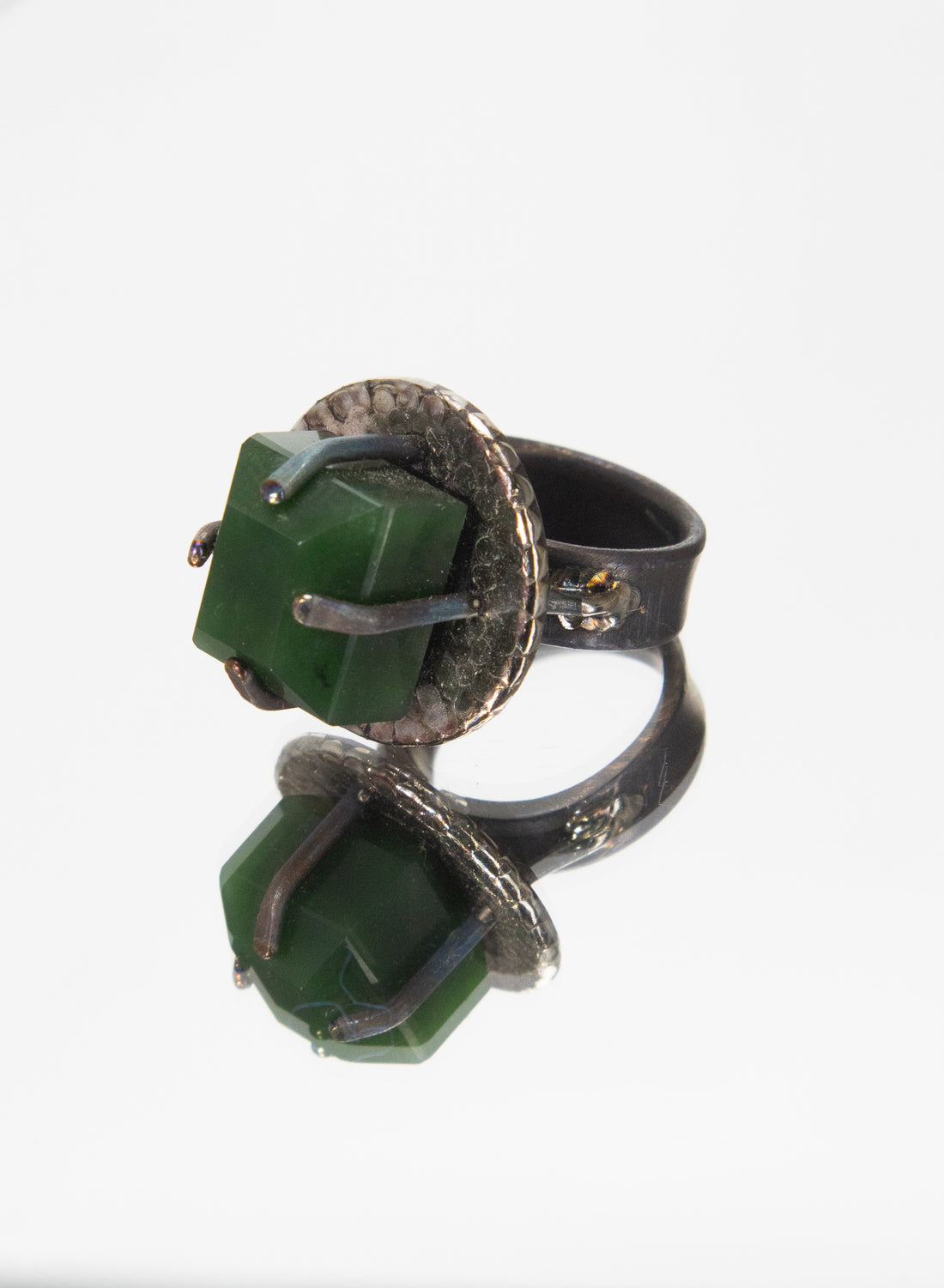 New Zealand Jade Pounamu and Sterling Silver Ring