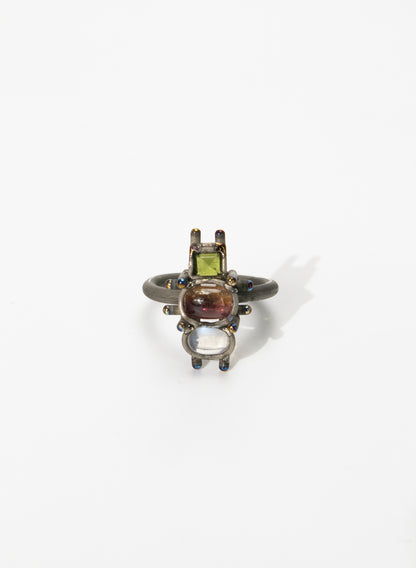Moonstone and 2 Tourmaline and Titanium Ring