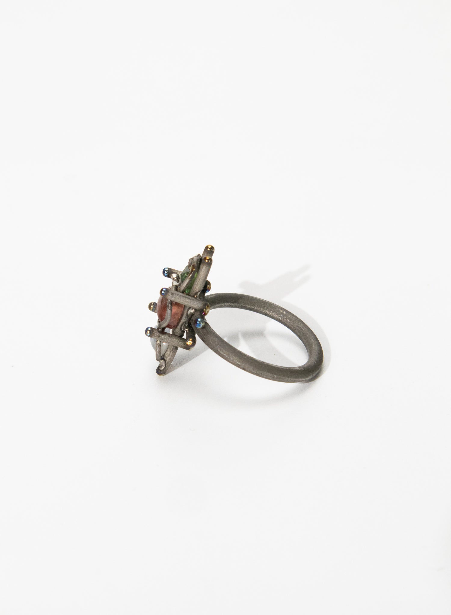 Moonstone and 2 Tourmaline and Titanium Ring