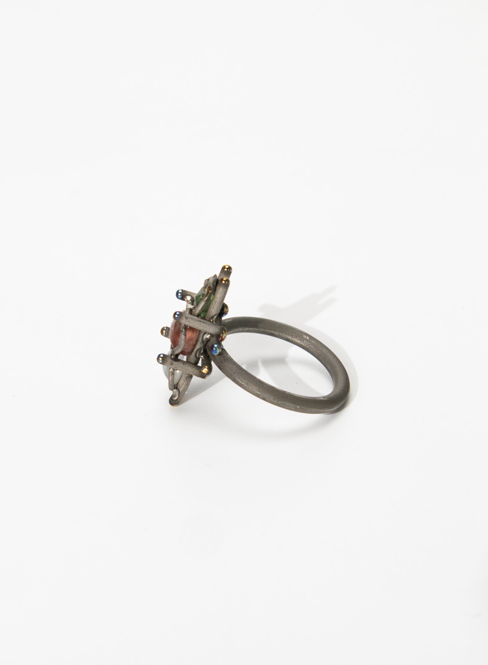 Moonstone and 2 Tourmaline and Titanium Ring