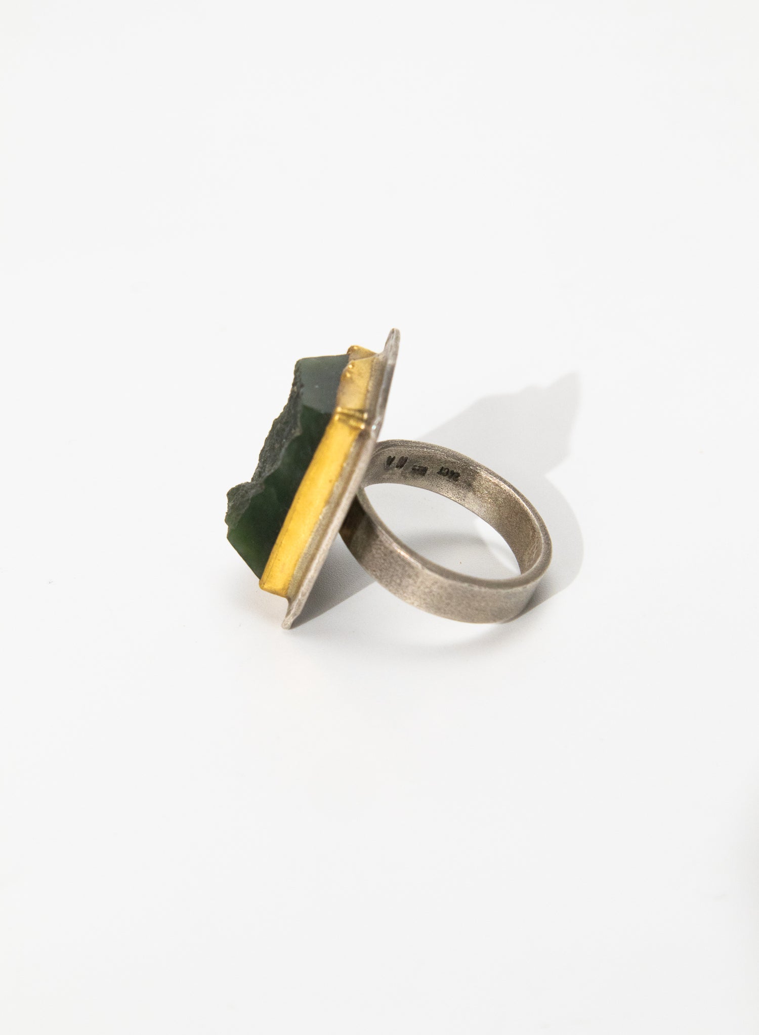 New Zealand Jade Pounamu, 24ct Gold and Sterling Silver Ring