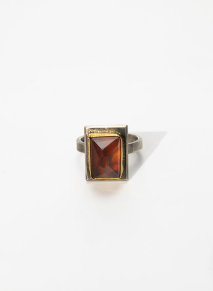 New Zealand Amber, 24ct Gold and Sterling Silver Ring