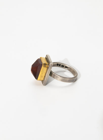 New Zealand Amber, 24ct Gold and Sterling Silver Ring