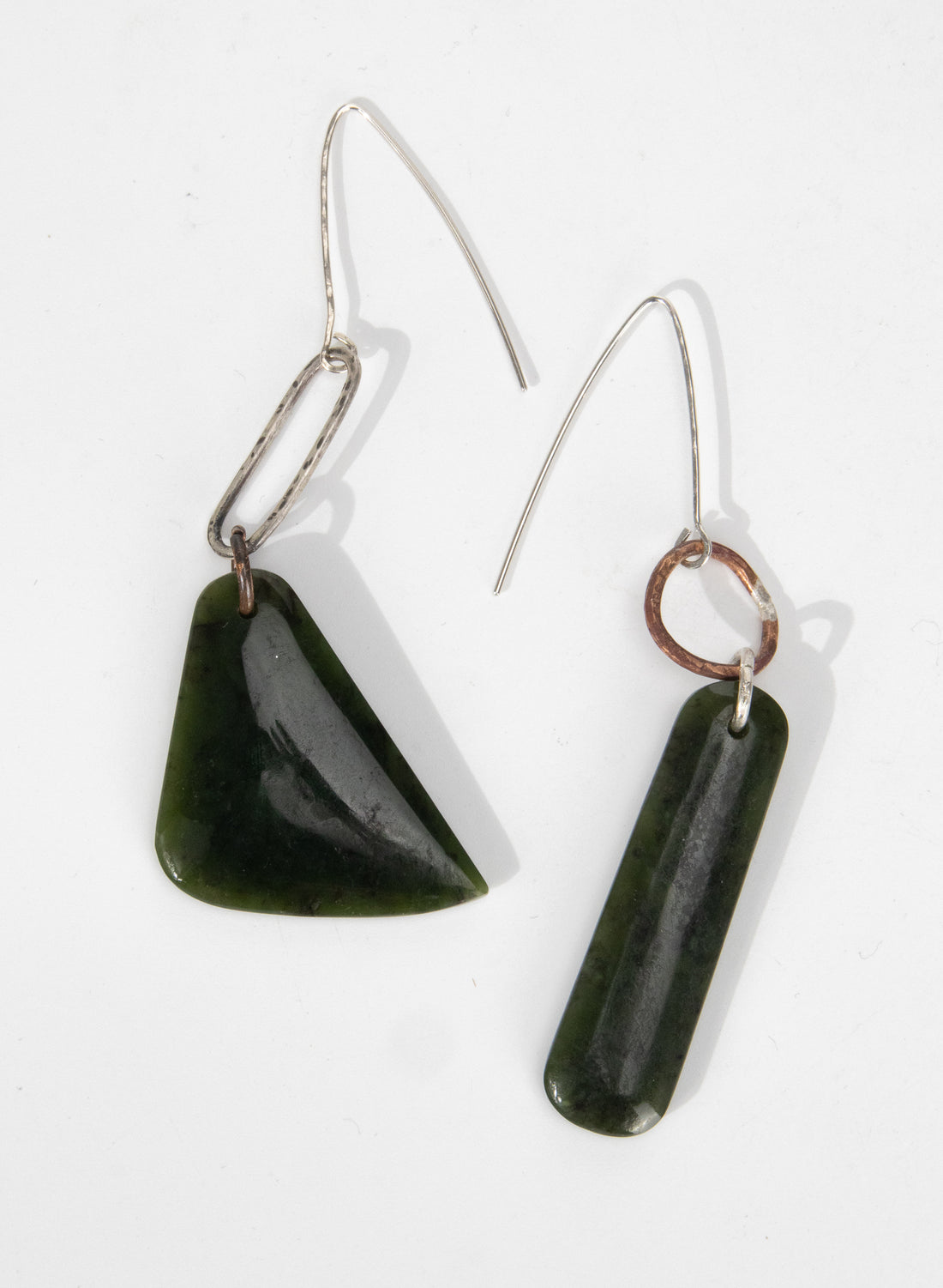 Pounamu Asymmetric Earrings - Sterling Silver &amp; Pounamu