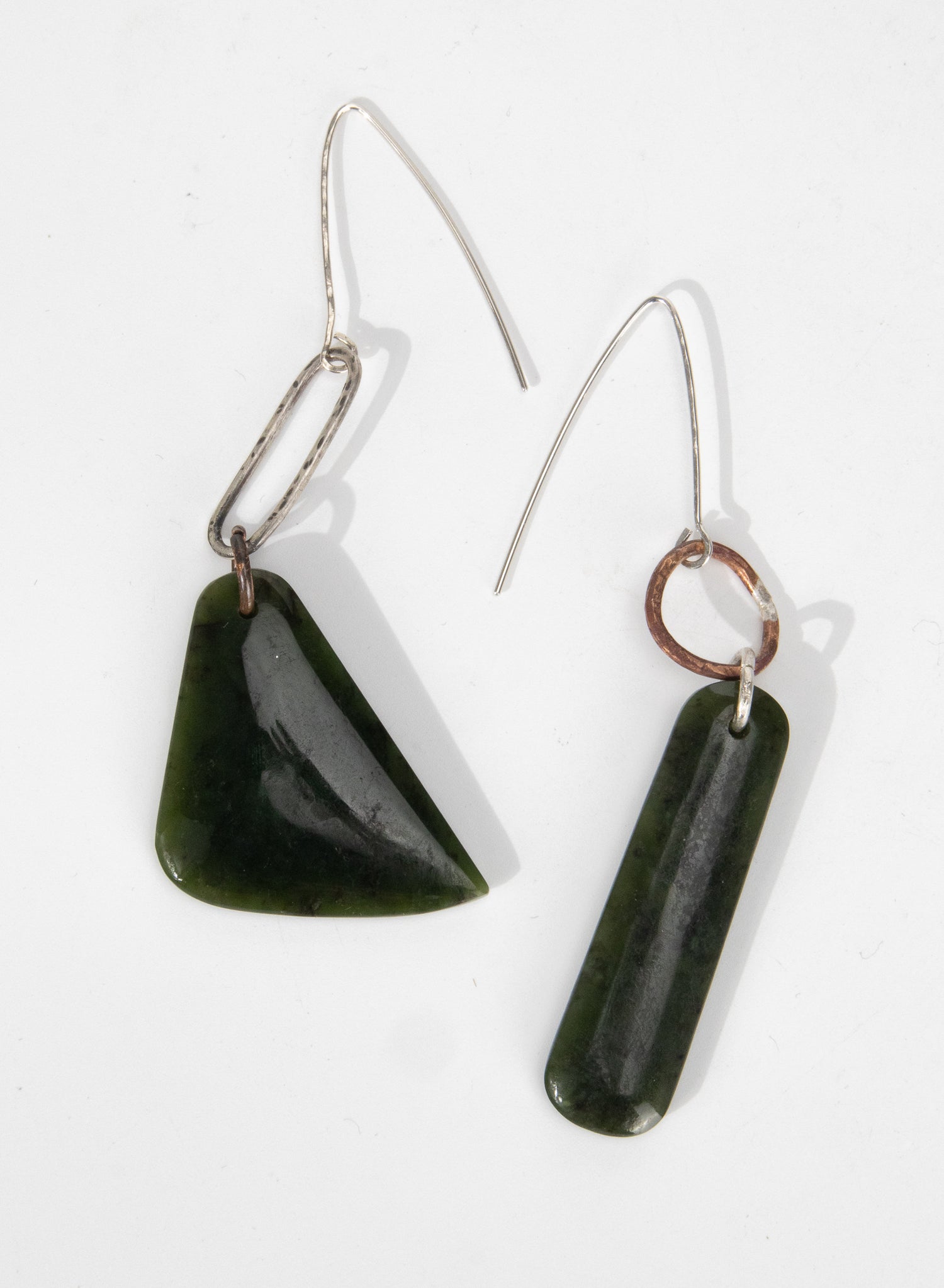 Pounamu Asymmetric Earrings - Sterling Silver &amp; Pounamu