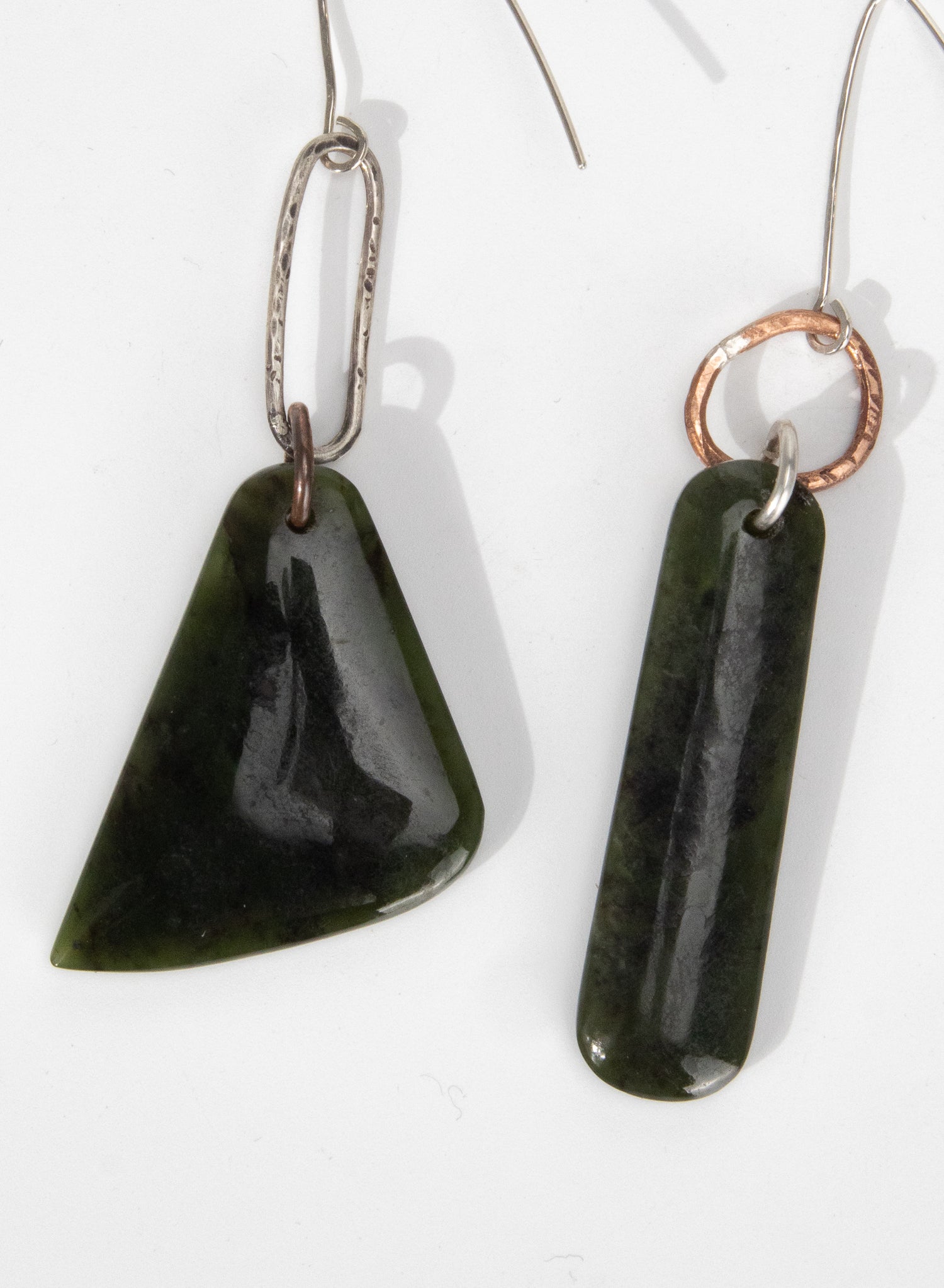 Pounamu Asymmetric Earrings - Sterling Silver &amp; Pounamu
