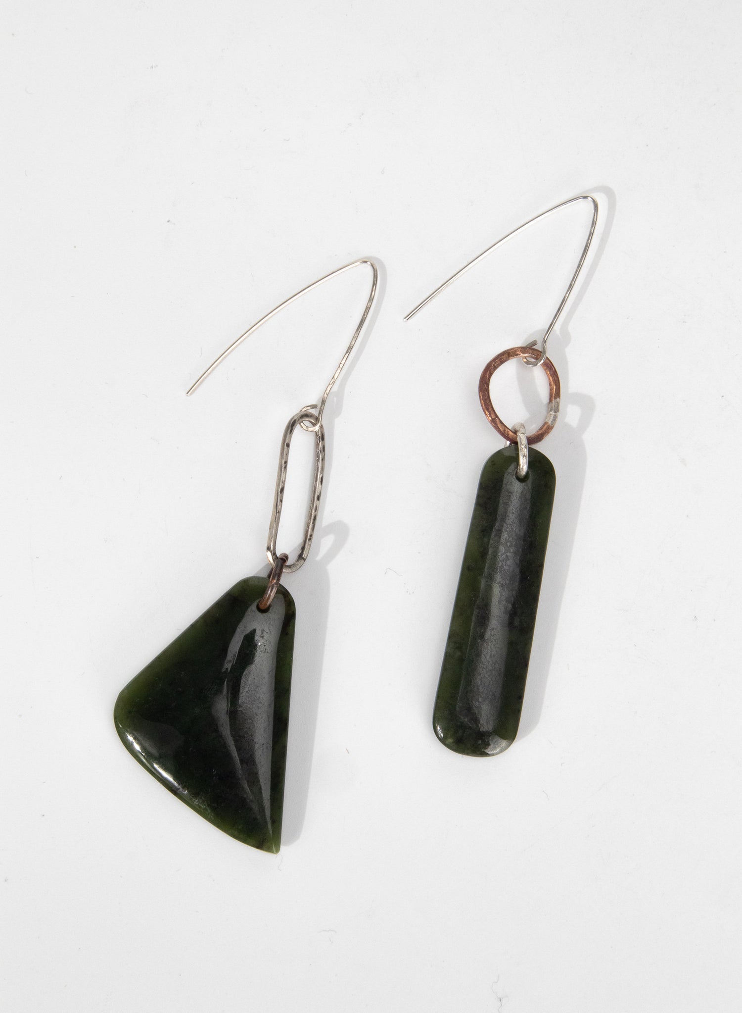 Pounamu Asymmetric Earrings - Sterling Silver &amp; Pounamu