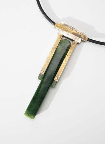 NZ Jade Pounamu &amp; Brass Necklace