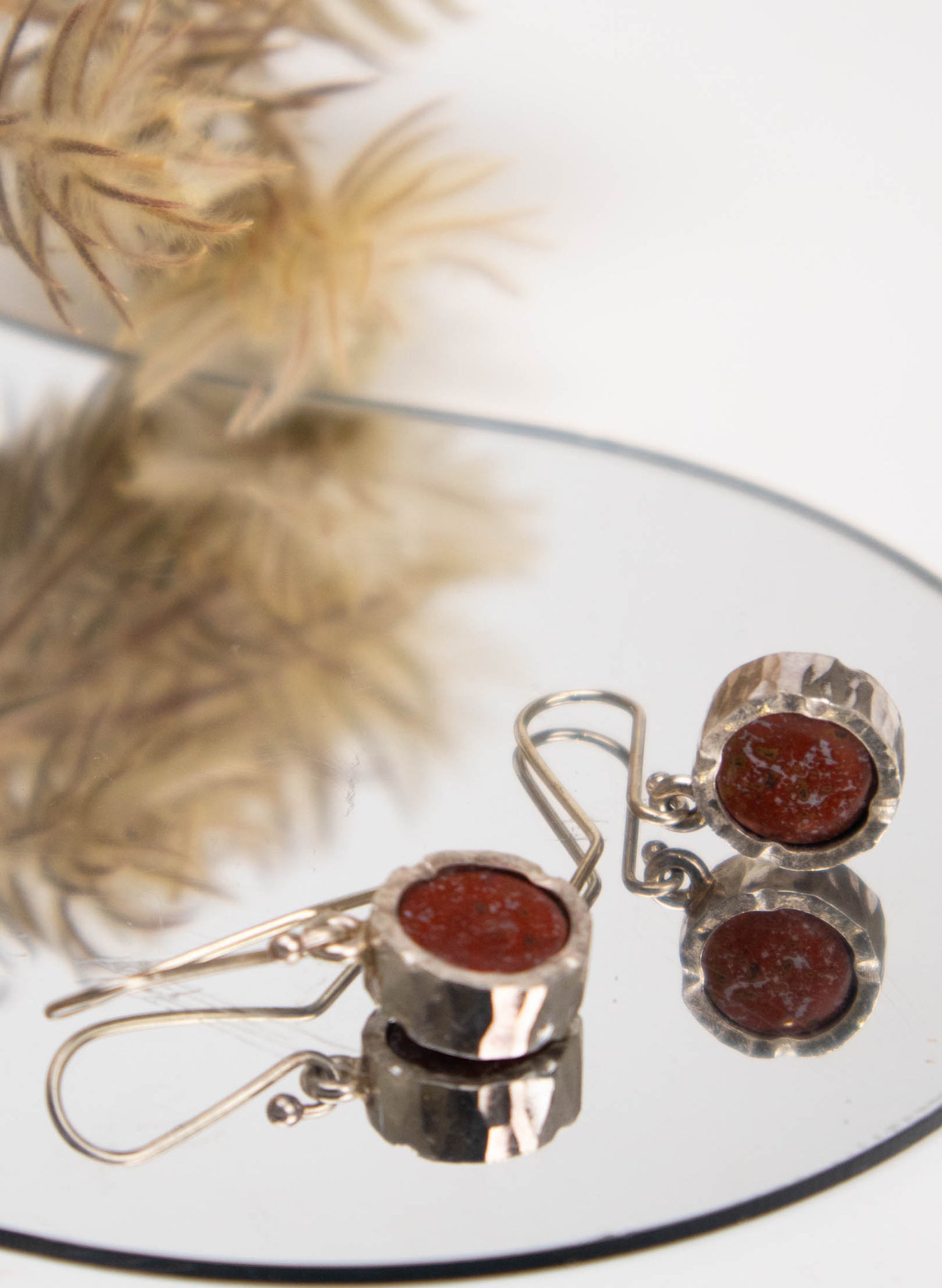 Round Jasper Earrings - Sterling Silver