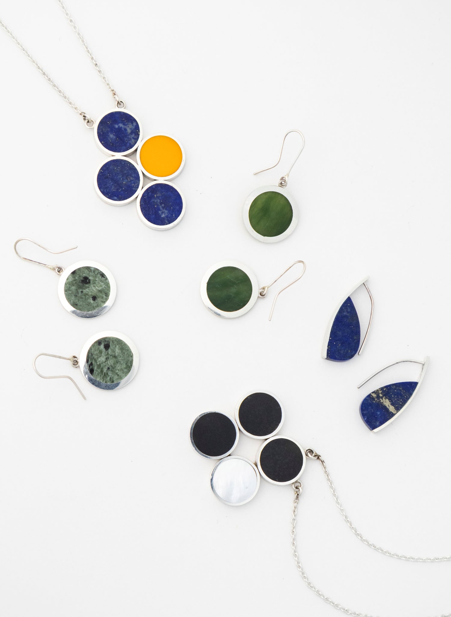 Disc Earrings - Sterling Silver &amp; Lapis