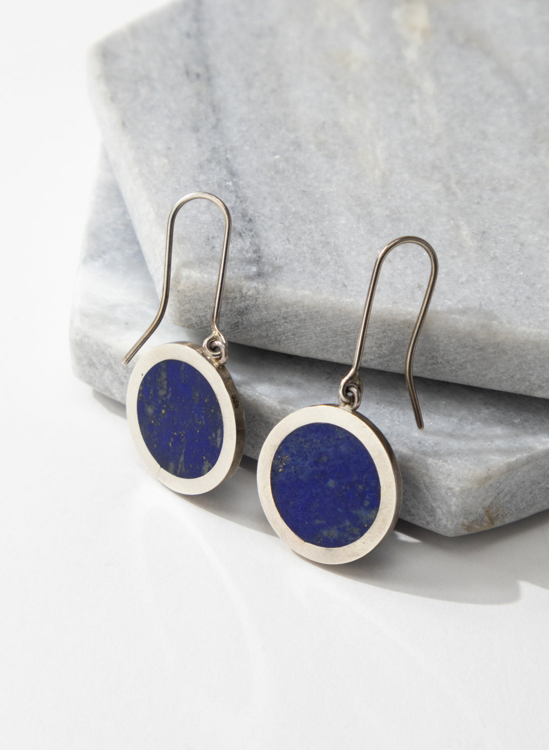 Disc Earrings - Sterling Silver &amp; Lapis
