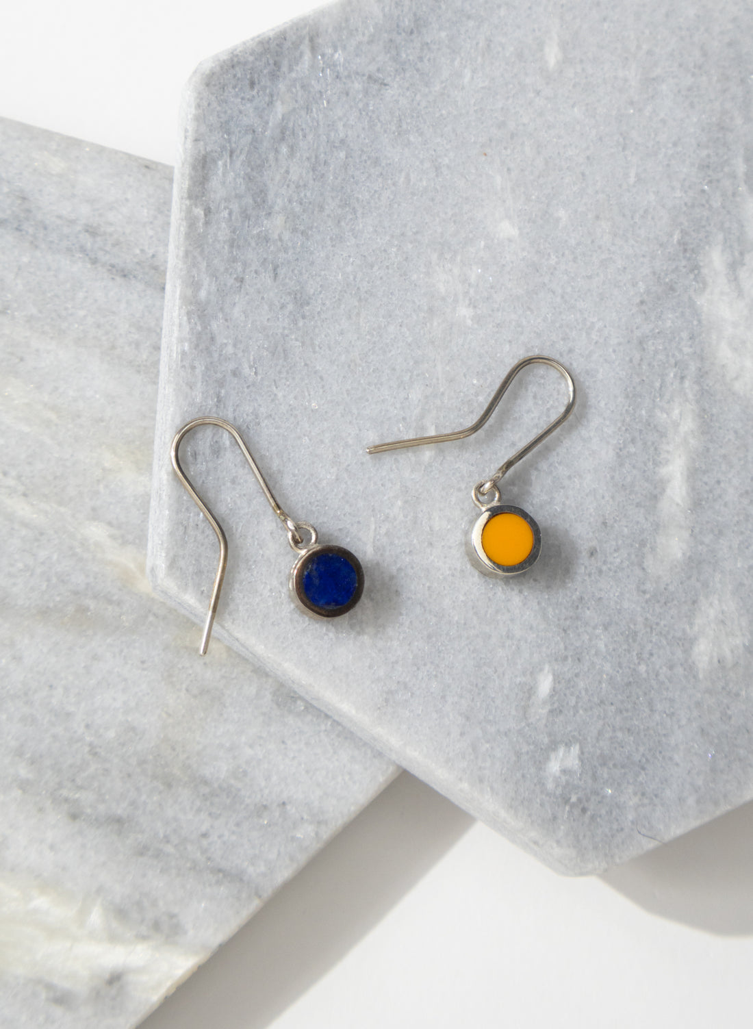 Disc Earrings - Sterling Silver, Lapis and Orange Corian