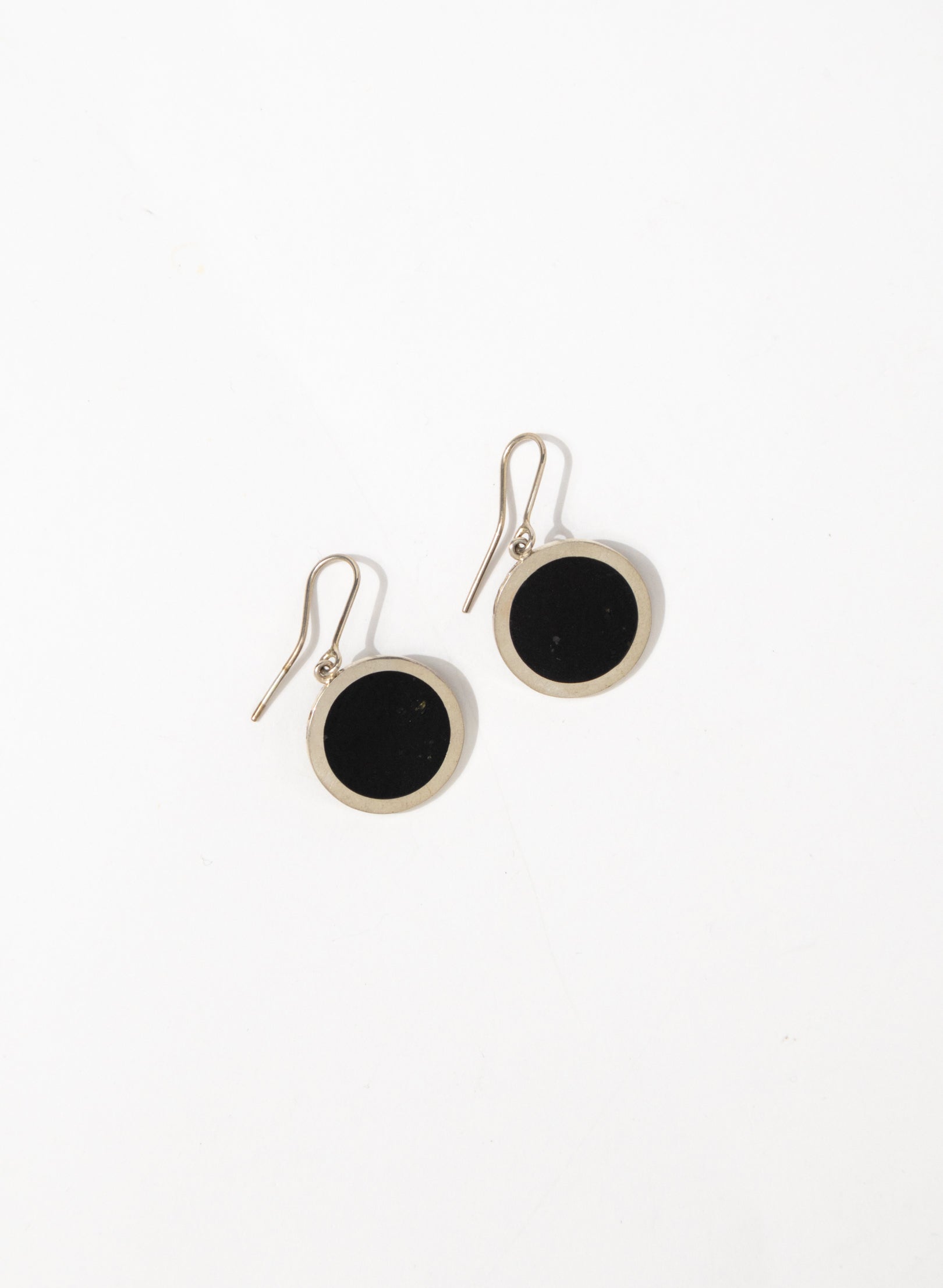 Disc Earrings - Sterling Silver &amp; Basalt