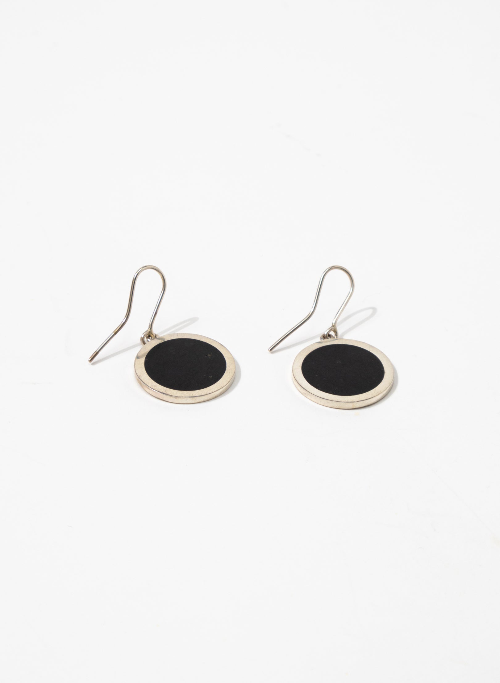 Disc Earrings - Sterling Silver &amp; Basalt
