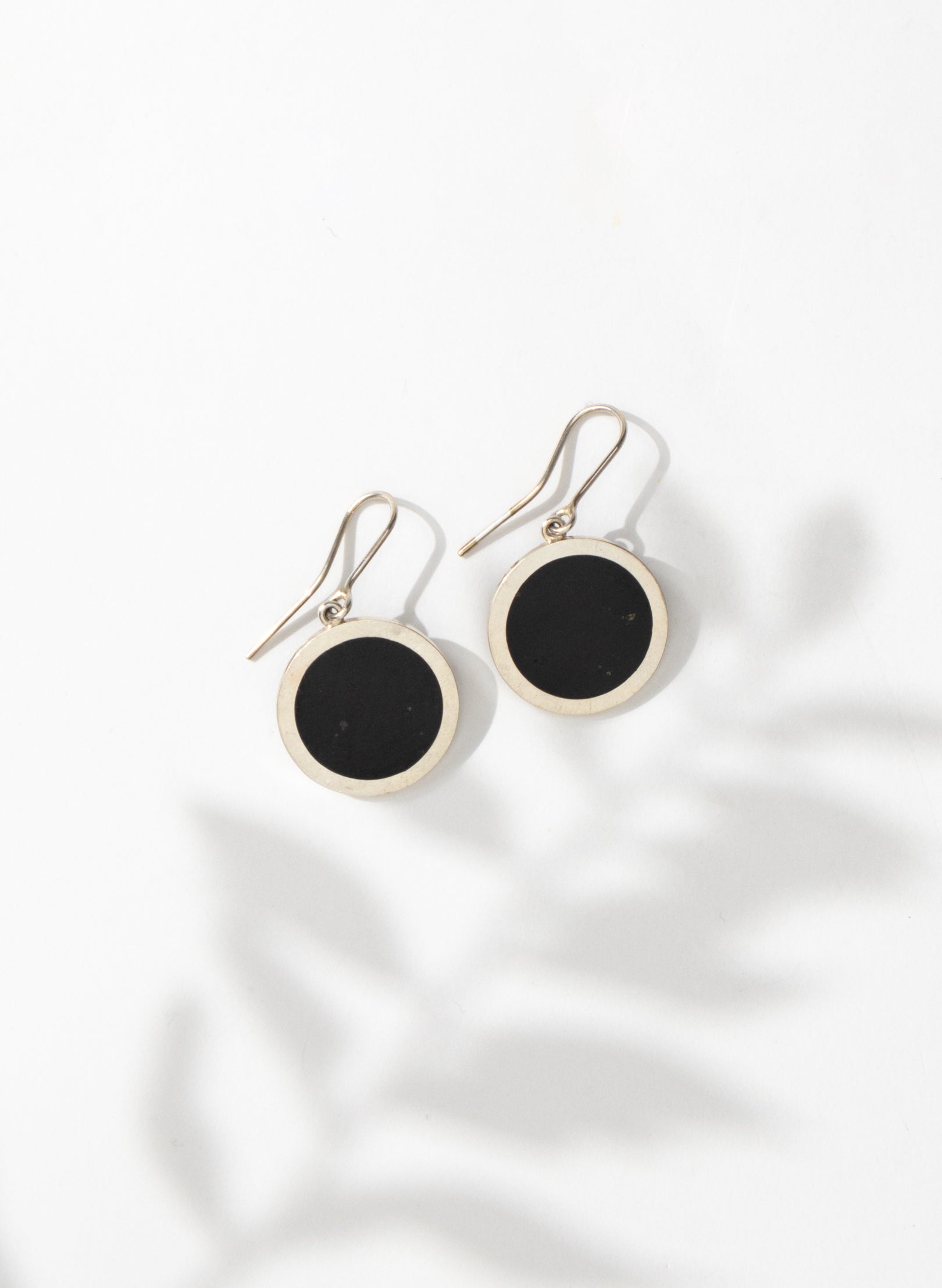 Disc Earrings - Sterling Silver &amp; Basalt