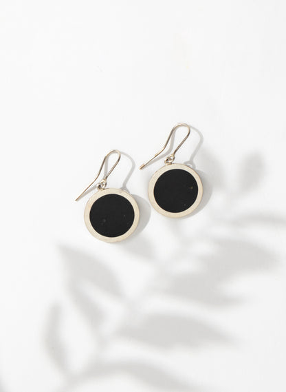 Disc Earrings - Sterling Silver &amp; Basalt