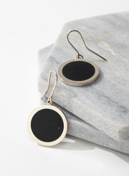 Disc Earrings - Sterling Silver &amp; Basalt