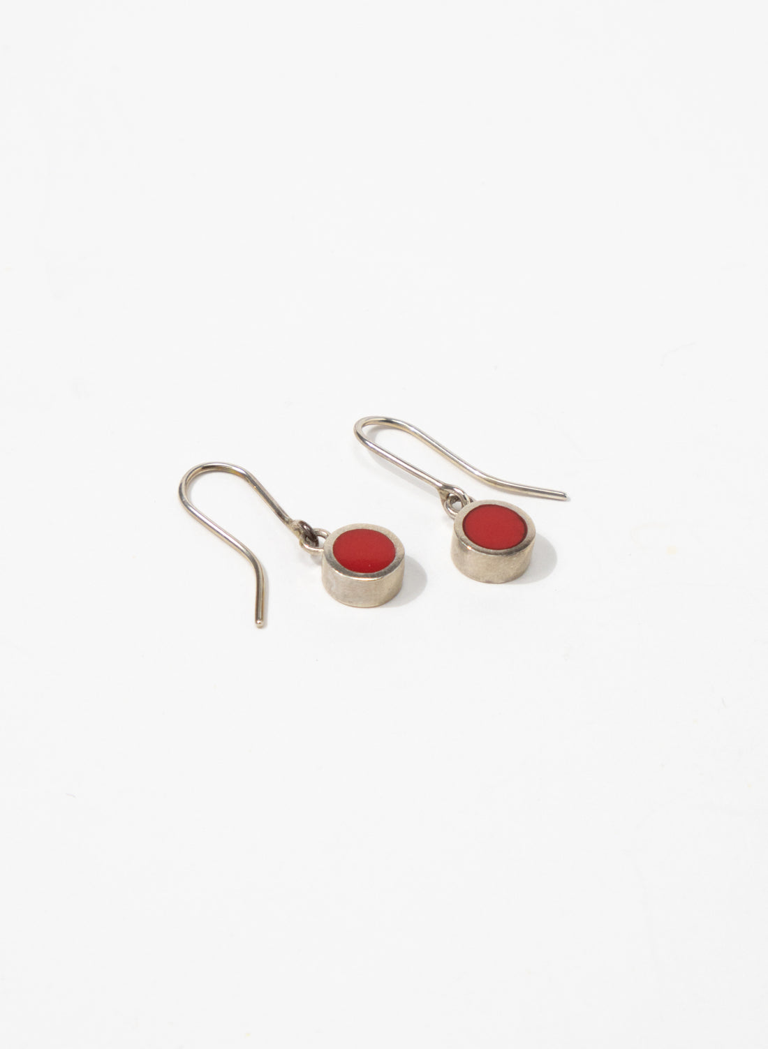 Disc Earrings - Sterling Silver, Mother of Pearl and Red Corian