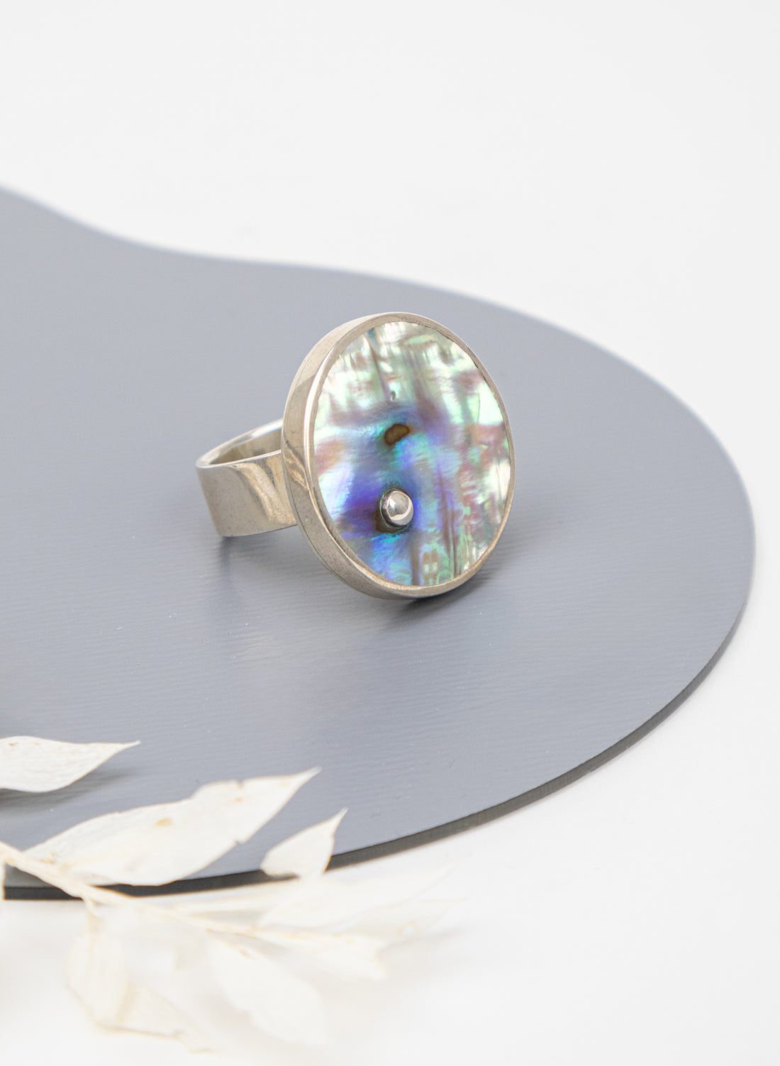 Disc Ring -  Sterling Silver & Paua