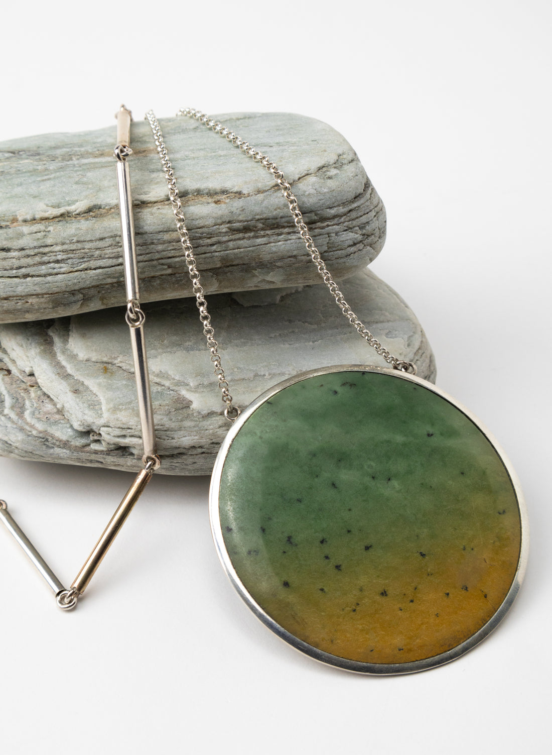 Disc Pendant - Sterling Silver &amp; Pounamu