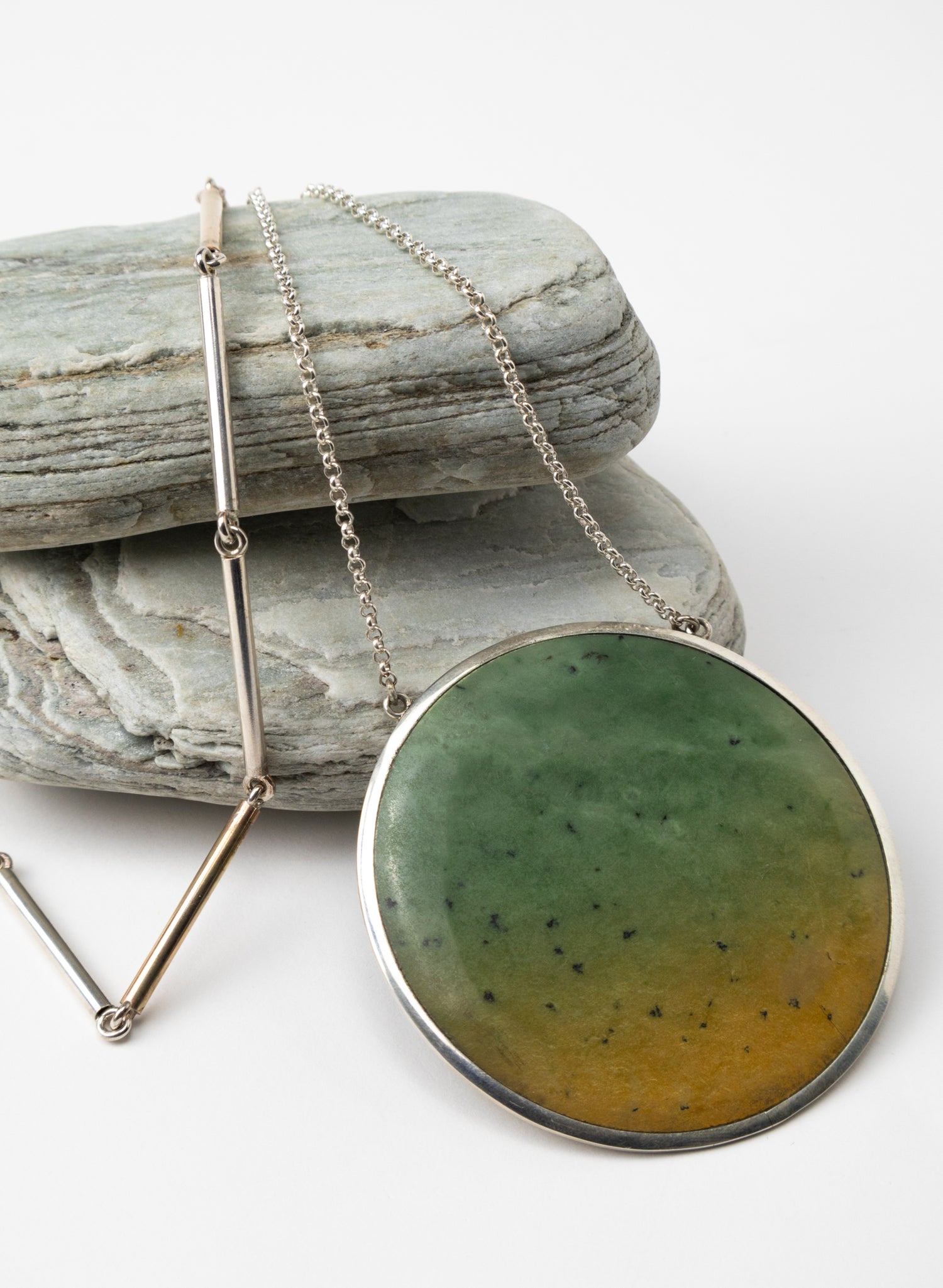 Disc Pendant - Sterling Silver &amp; Pounamu