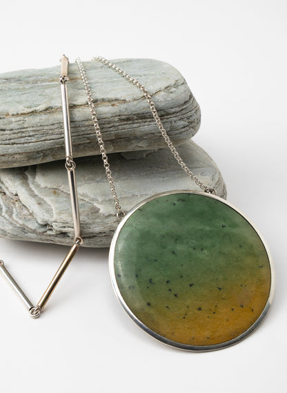Disc Pendant - Sterling Silver &amp; Pounamu