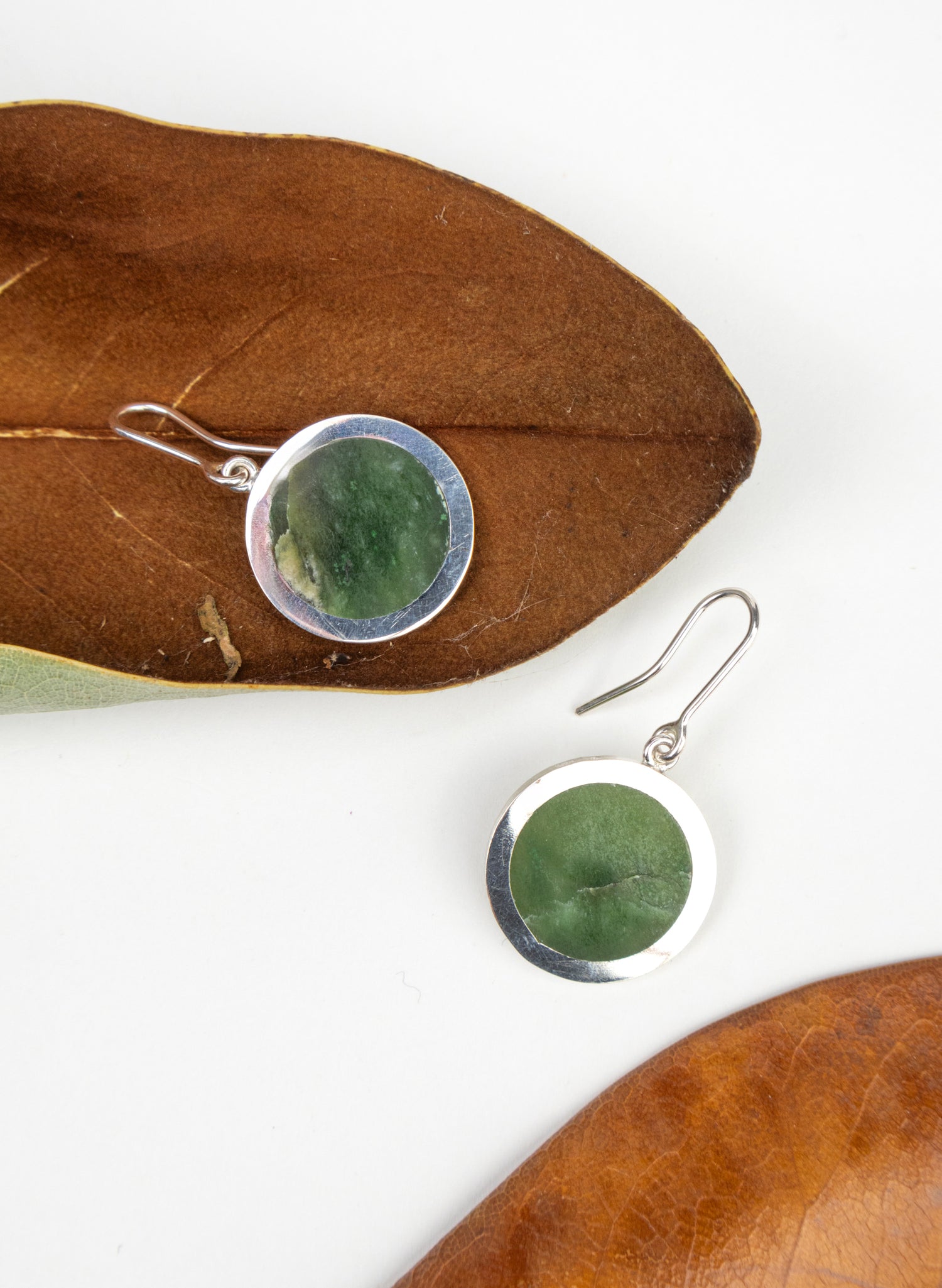 Disc Earrings - Sterling Silver &amp; Pounamu