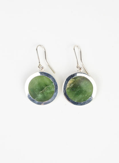 Disc Earrings - Sterling Silver &amp; Pounamu