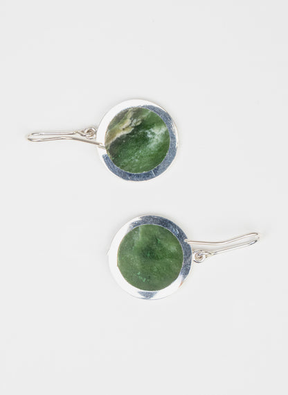 Disc Earrings - Sterling Silver &amp; Pounamu