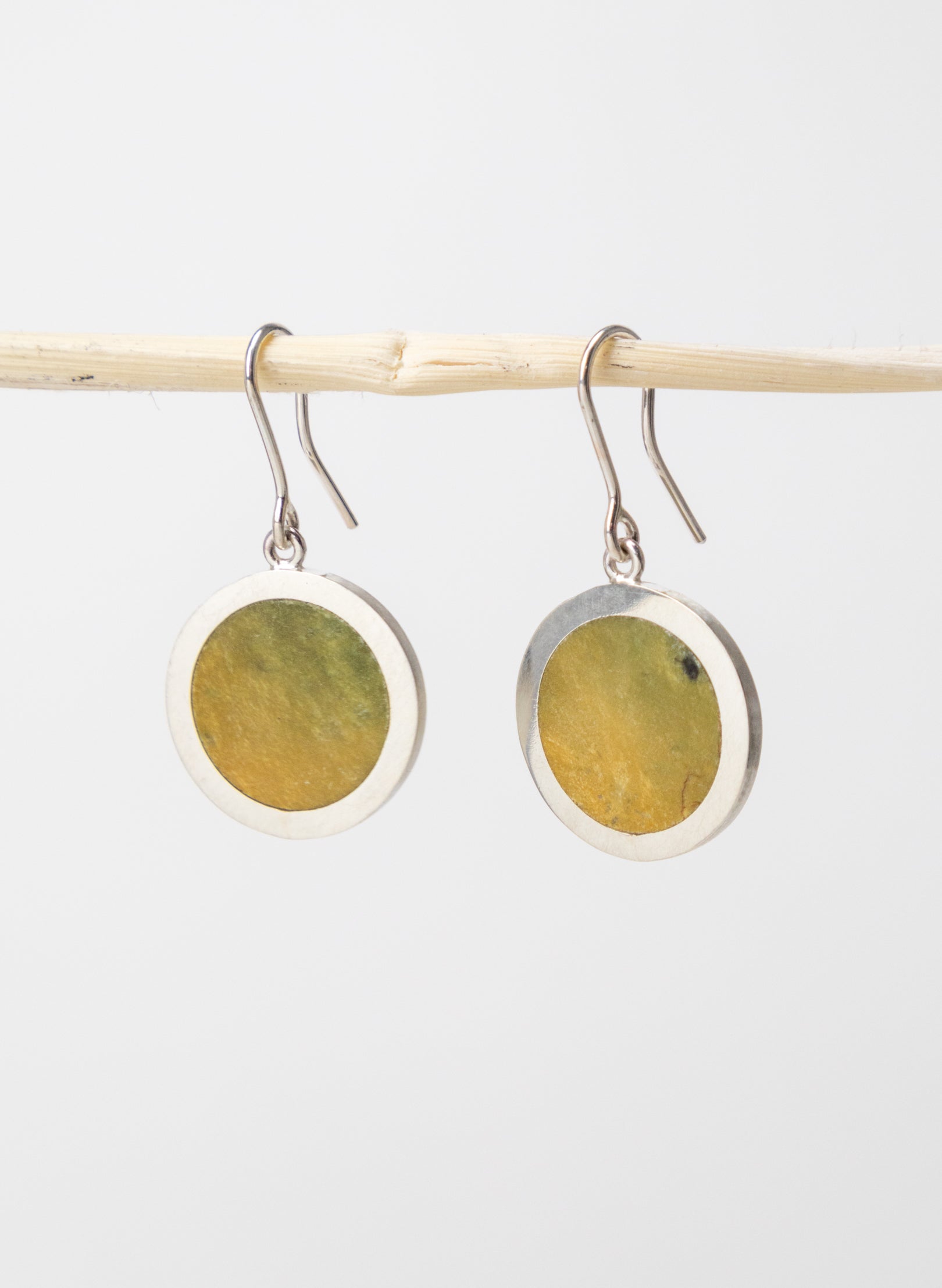 Disc Earrings - Sterling Silver &amp; Pounamu