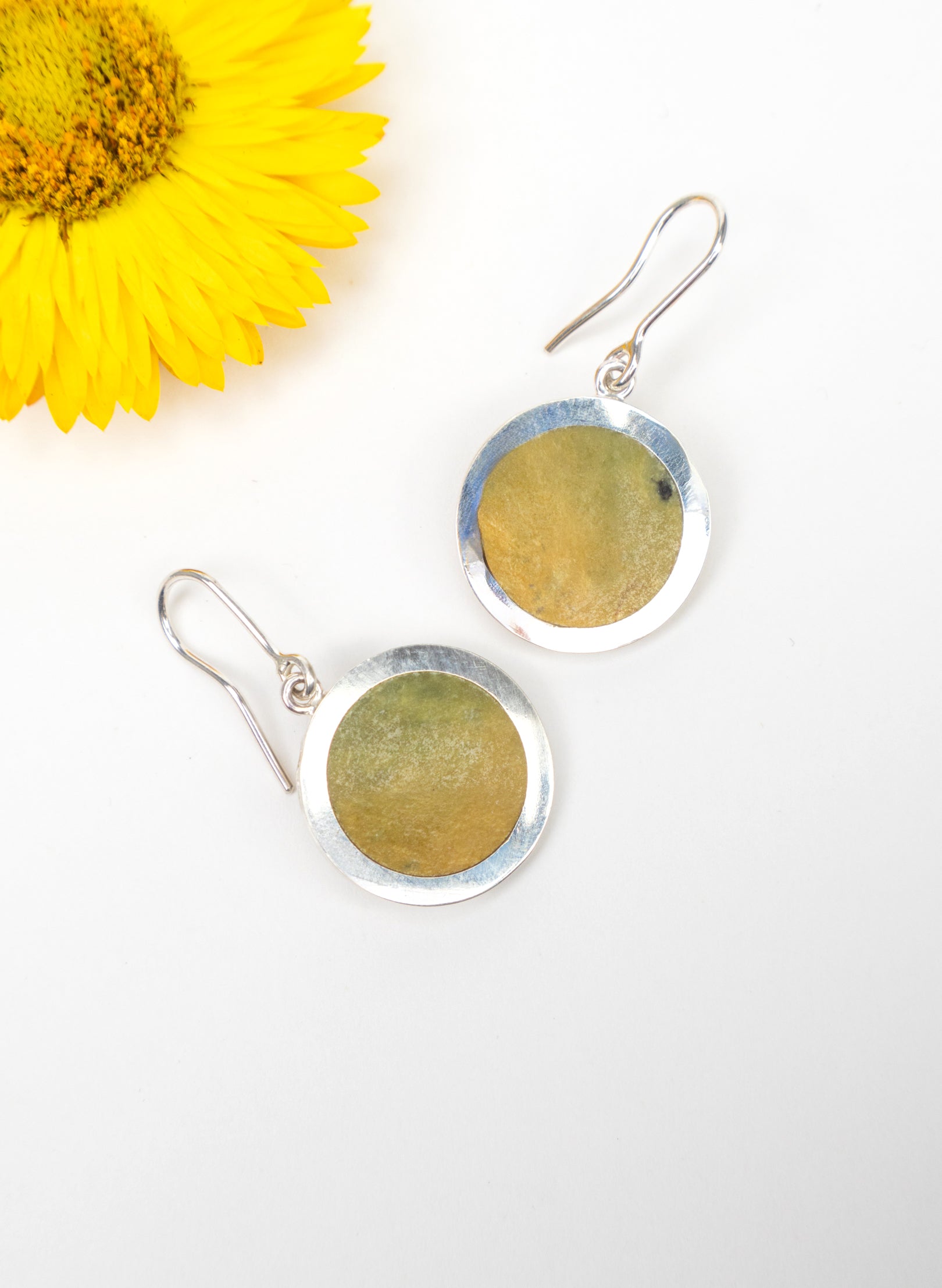 Disc Earrings - Sterling Silver &amp; Pounamu