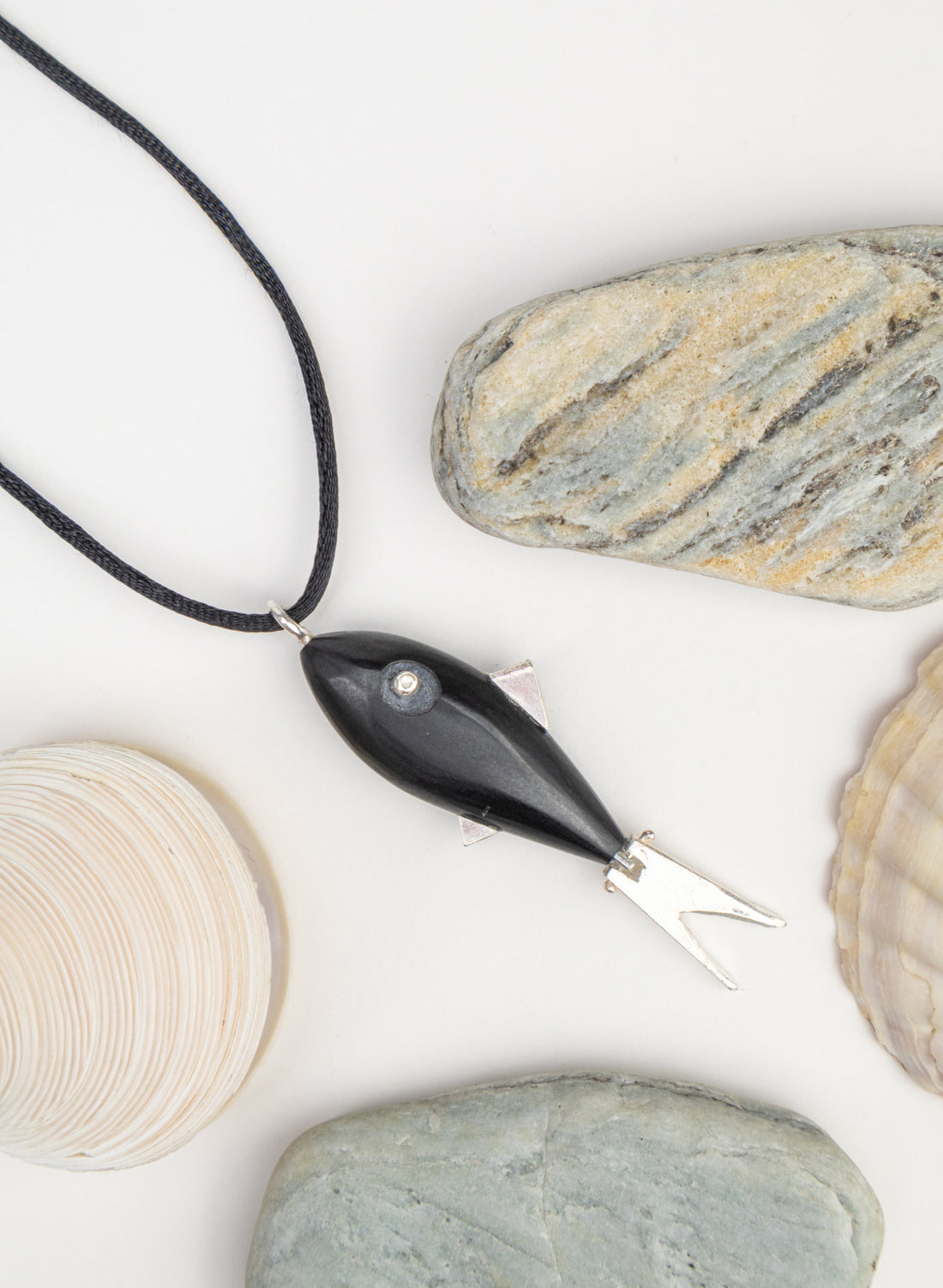 Fish Pendant Basalt with Sterling Silver