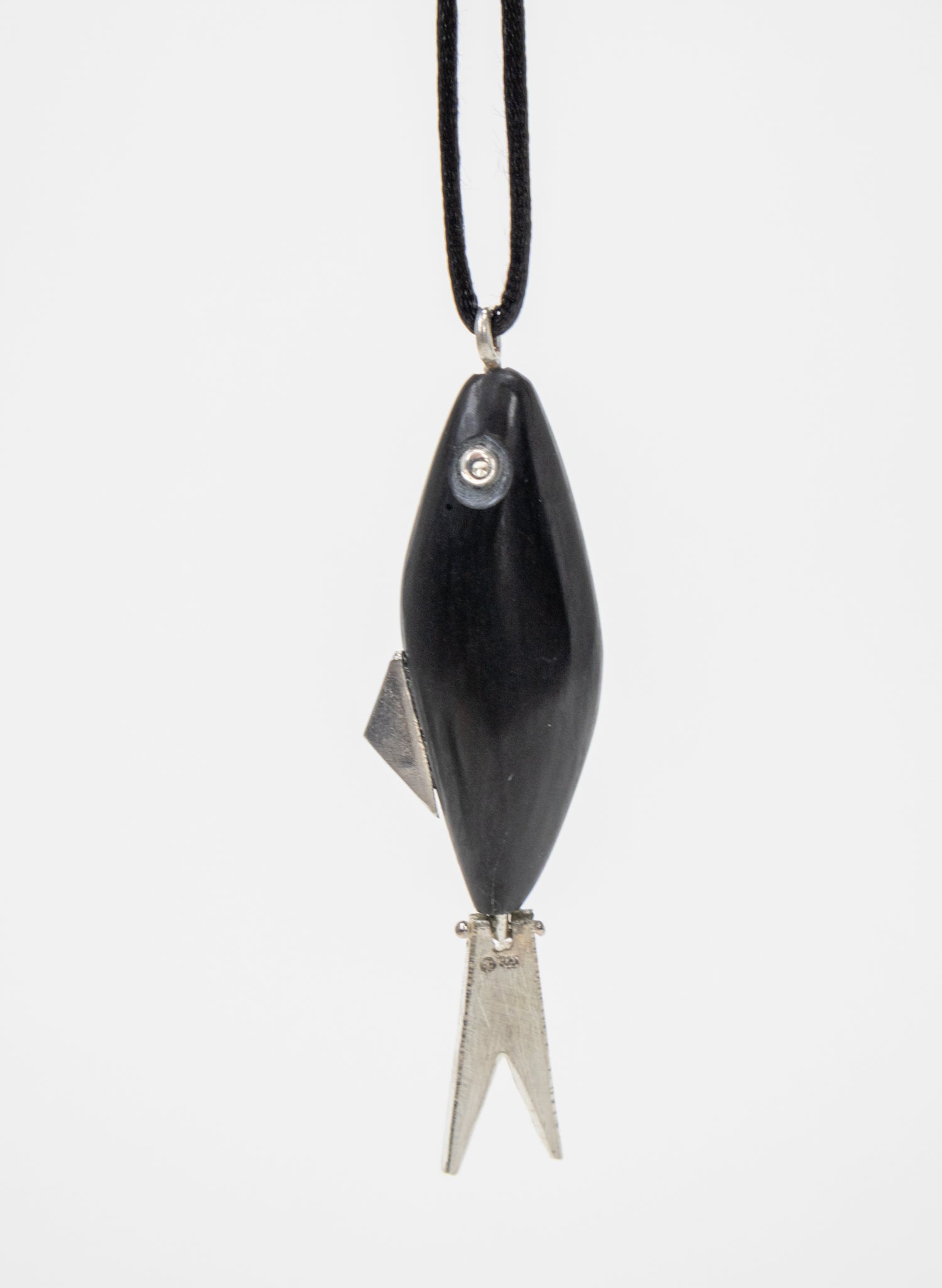 Fish Pendant Basalt with Sterling Silver