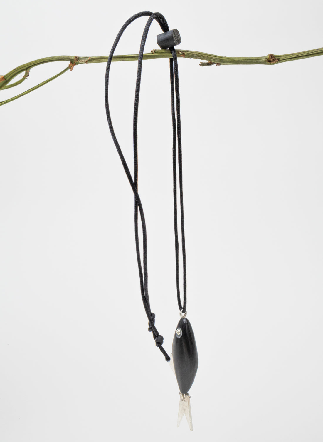 Fish Pendant Basalt with Sterling Silver