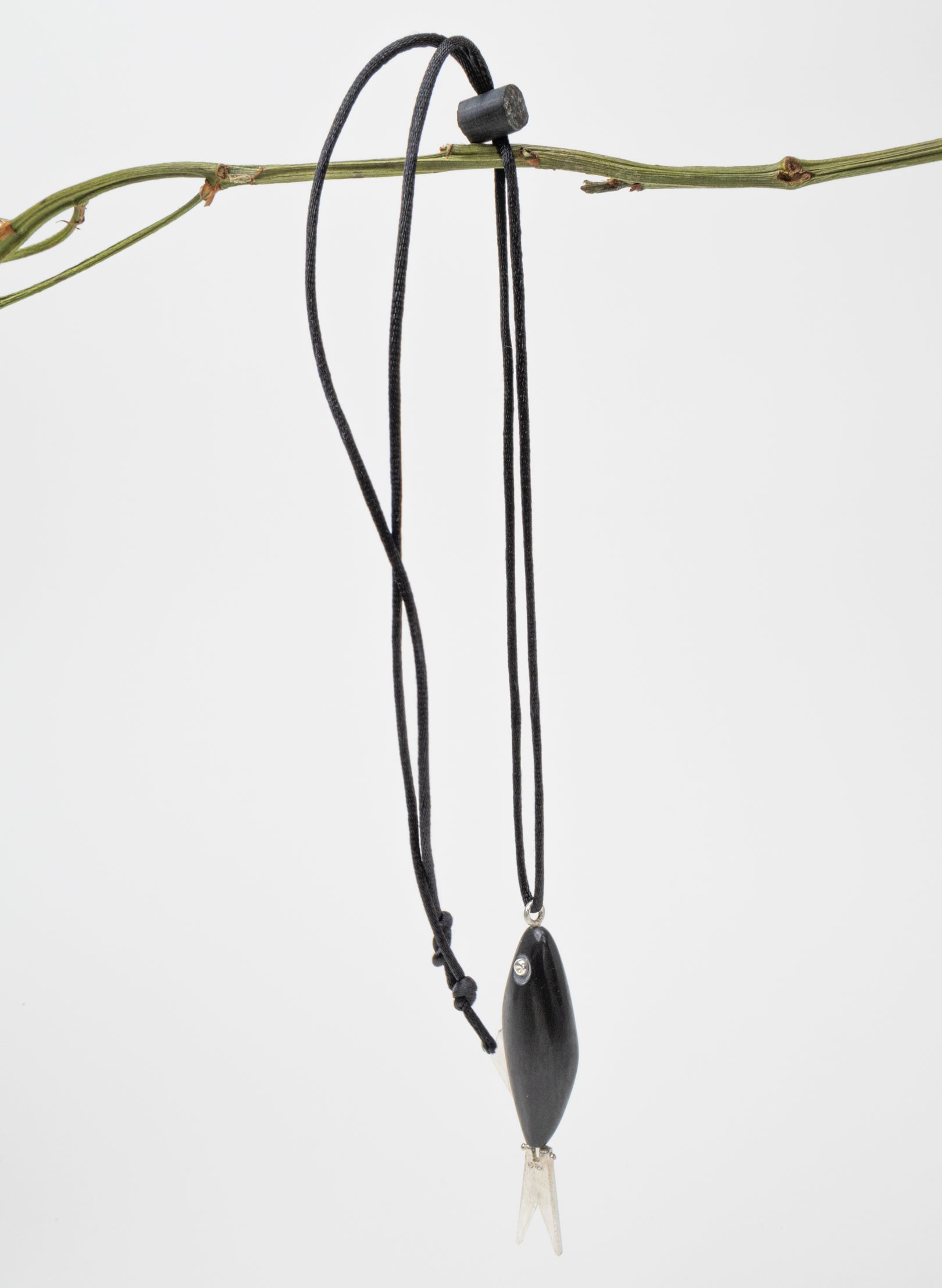 Fish Pendant Basalt with Sterling Silver