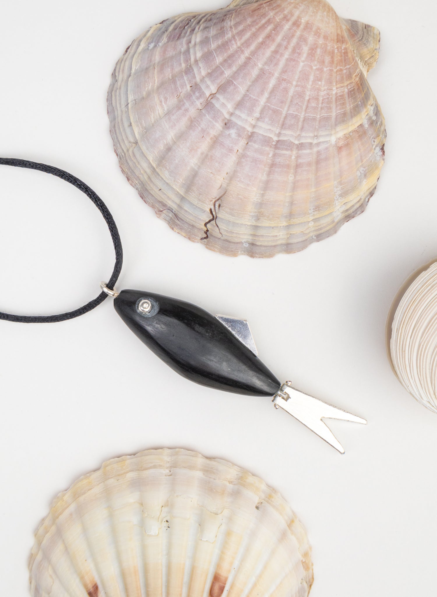 Fish Pendant Basalt with Sterling Silver