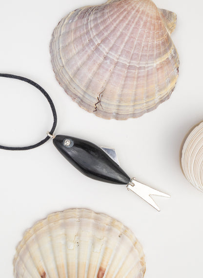 Fish Pendant Basalt with Sterling Silver