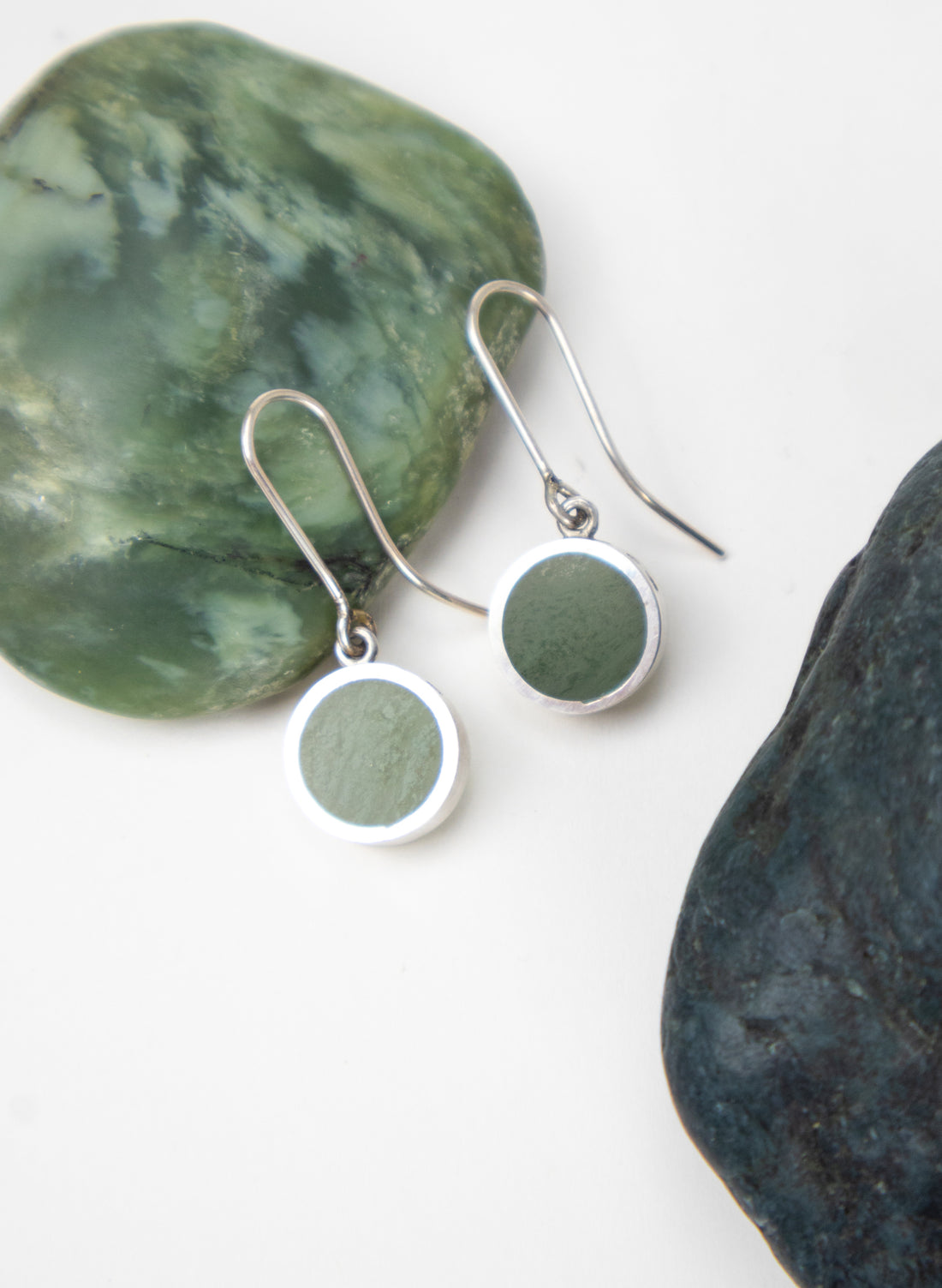 Disc Earrings - Sterling Silver &amp; Pounamu